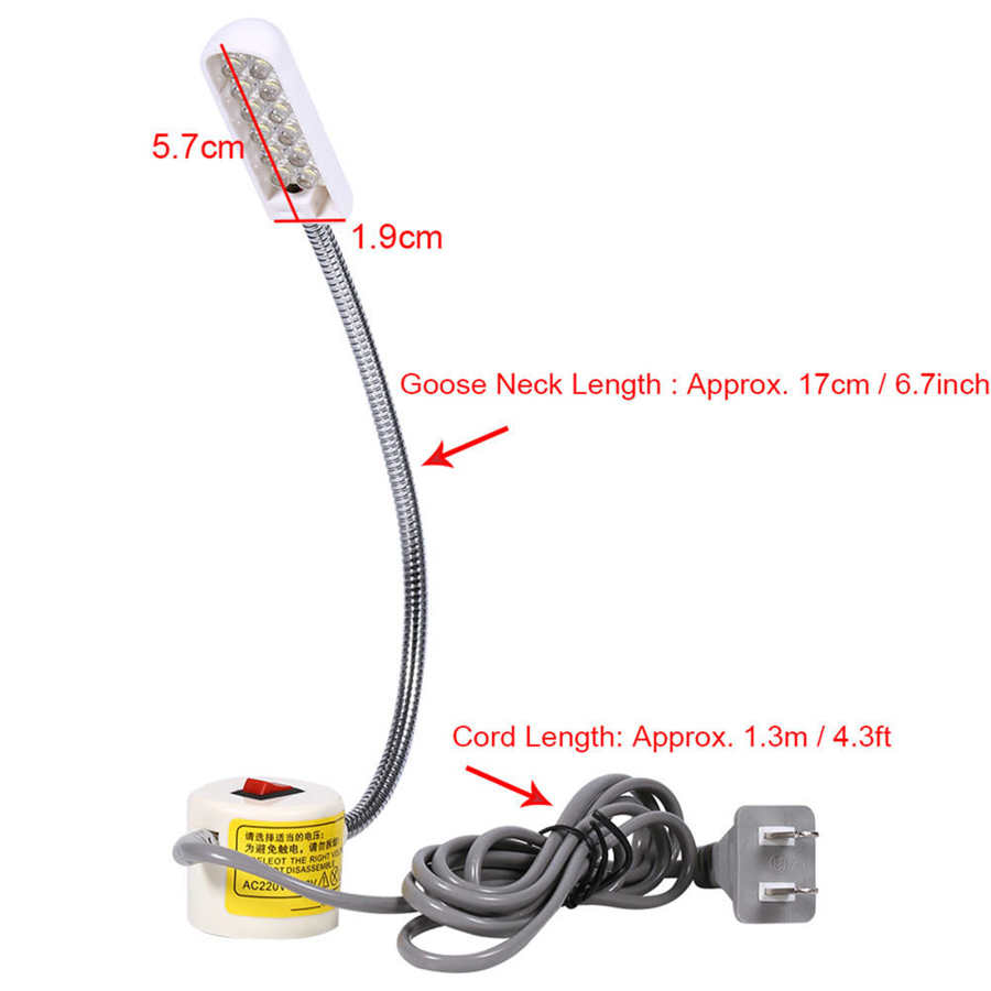 12 LEDs Industrial Lighting Sewing Machine Light Gooseneck Lamp Sewing Working Light With Magnetic Base AC 220-250V