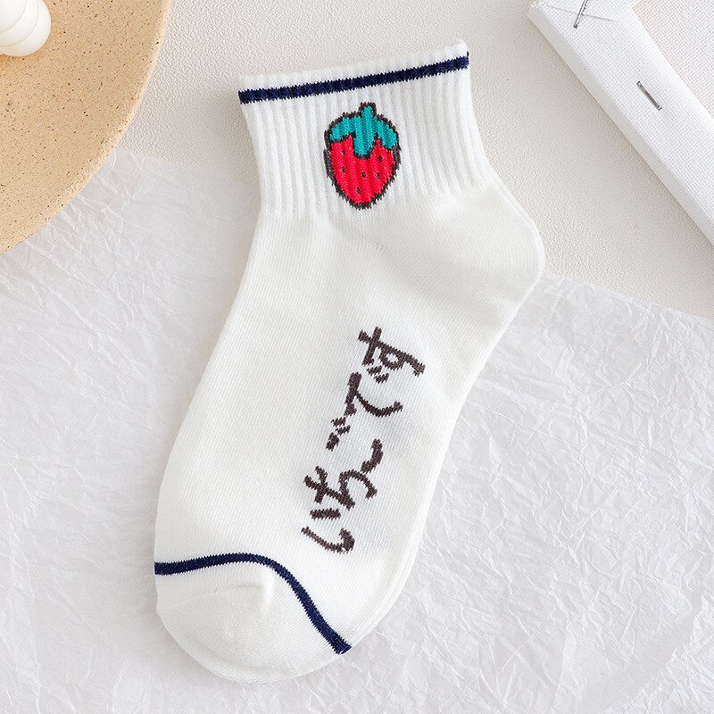 Calcetines cortos de algodón con estampado de arcoíris para mujer, medias de estilo Harajuku, con dibujo de fruta, fresa, primavera y verano: 3