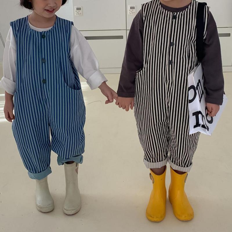 Kids Meisjes Overalls 2022 Katoen Verticale Strepen Lente Zomer Kleding Kind Jongens Mouwloze Mode Jumpuit