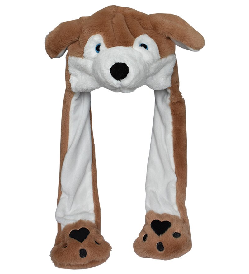 DOUBCHOW Ear Moving Cute Plush Grey Wolf Animal Hat with Paws for Adults Teenagers Kids Boys Girls Costume Winter Hats Beanie