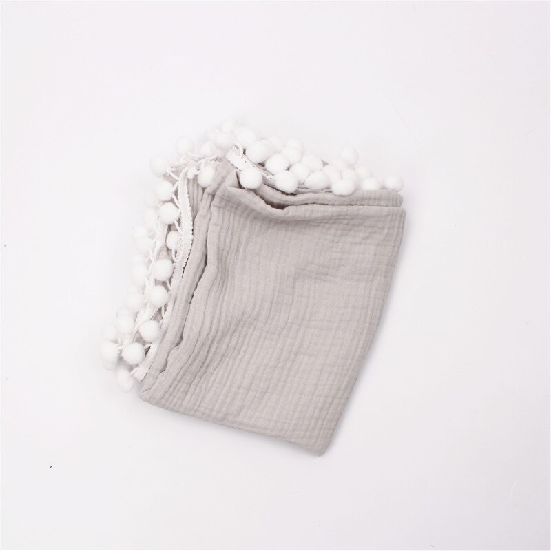 Mousseline Baby Inbakeren Deken Met Pom Poms Katoen Gaas Inbakeren Wrap Voor Baby &#39;S Pasgeborenen Ontvangen Dekens Baby Douche: Gray