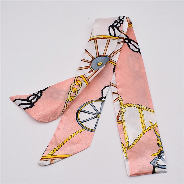 Petit foulard en soie pour femme imprimé poignée sac rubans foulard de tête petits foulards longs et fins: 17
