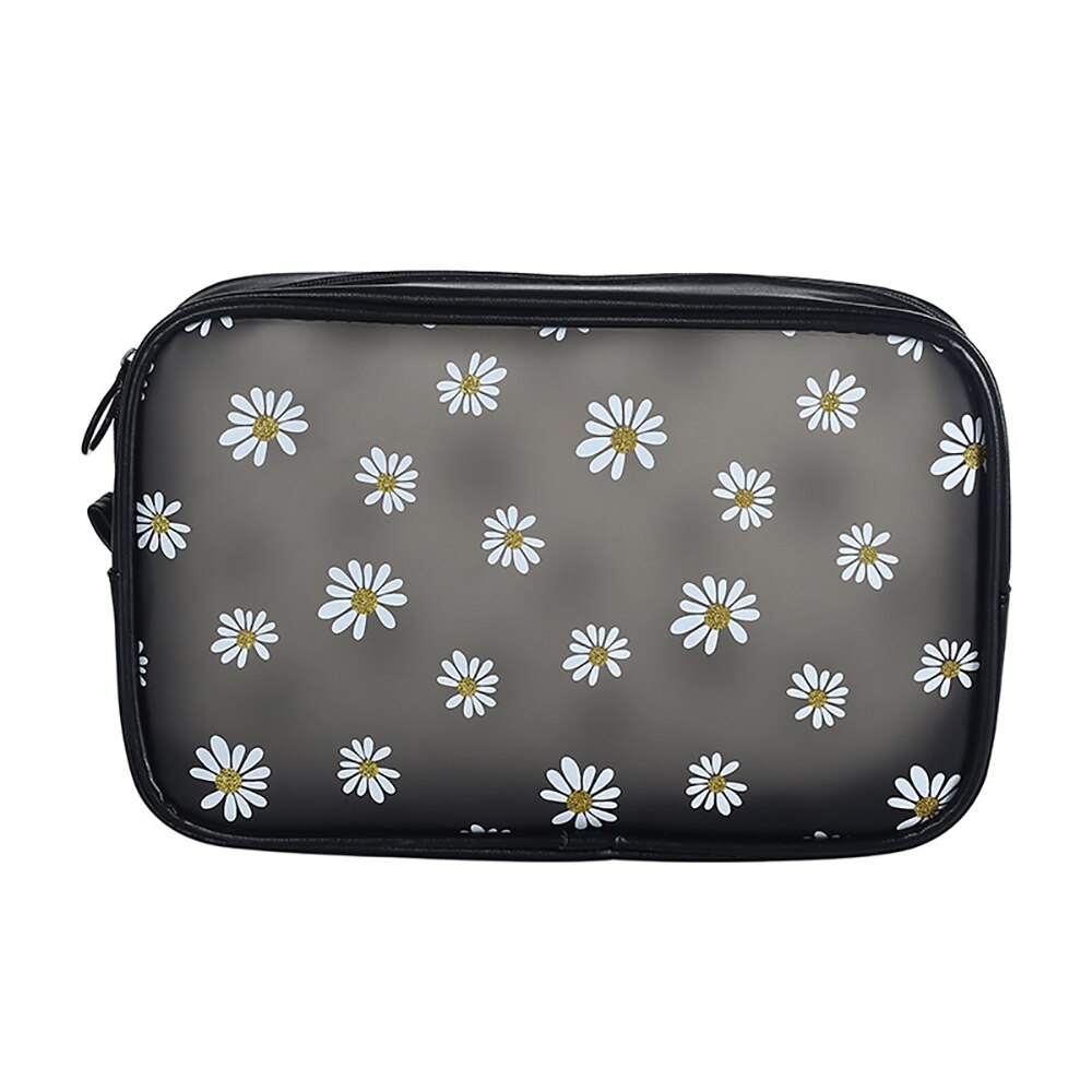 Zomer Daisy Transparante Make-Up Tas Waterdichte Rits Toilettas Meisjes Draagbare Travel Organizer Pouch Schoonheid: black L