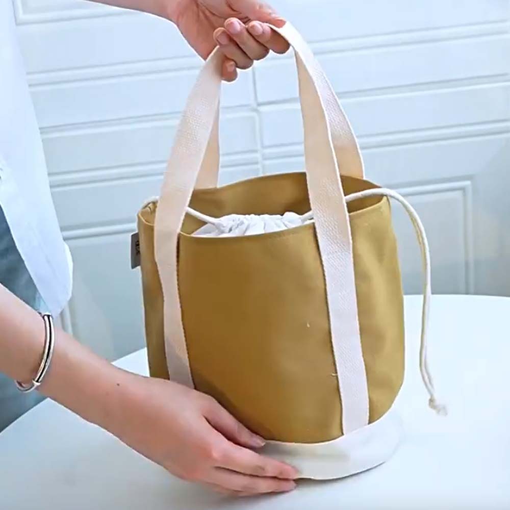 Aluminum Film Thermal Insulation Bag Thickened Large Capacity Drawstring Lunch Handbag Japanese Style Canvas Picnic Box Pouch