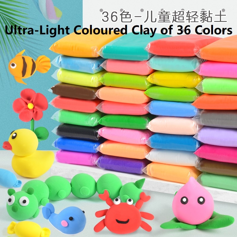 36 kleuren Playdough Air Droge Klei Polymeer Caly Gereedschap Modellering Licht DIY Plasticine Leren Kinderen Speelgoed Plasticine Zachte Blauwe Klei