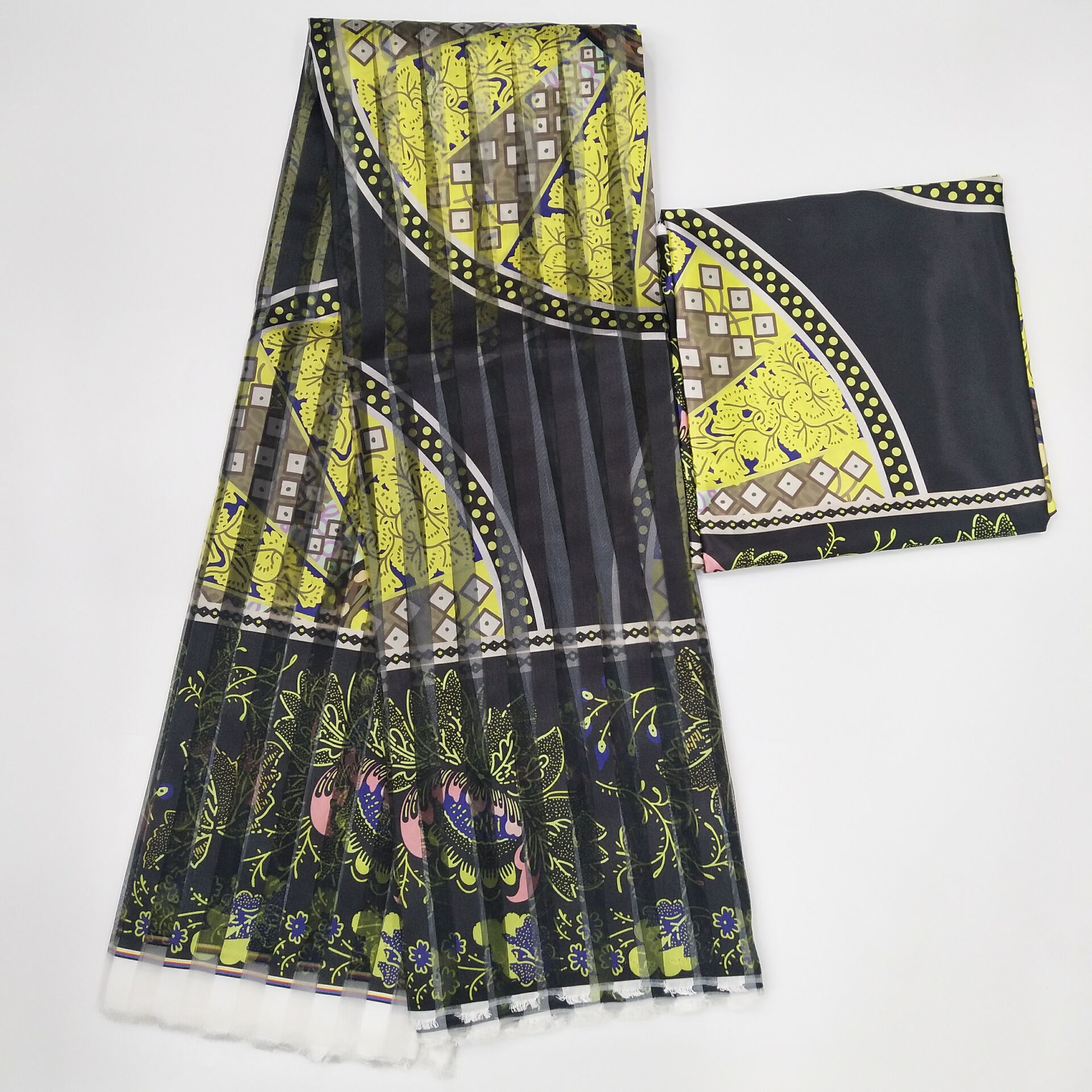 Gahna stil satin silke stof med organza bånd afrikansk voks!  j52501: Gul