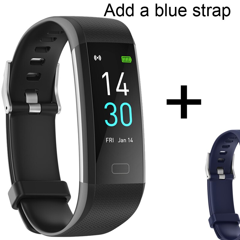 Reloj inteligente deportivo con Bluetooth para hombre y mujer, pulsera inteligente deportiva con monitor, seguidor Fitness de ritmo cardíaco, IP68: Add blue strap