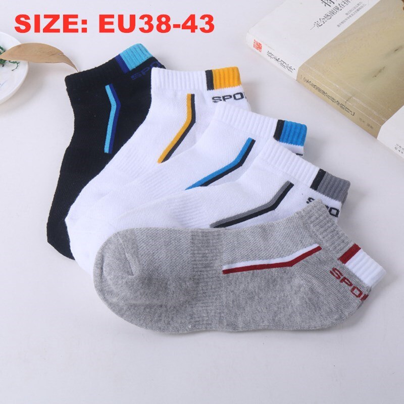 5-Pairs Summer Socks Pack Men Cotton Stripe Shallow Mouth Absorb Sweat Slippers Short Ankle Casual Boat Socks Mid Socks: 24-Mix-L