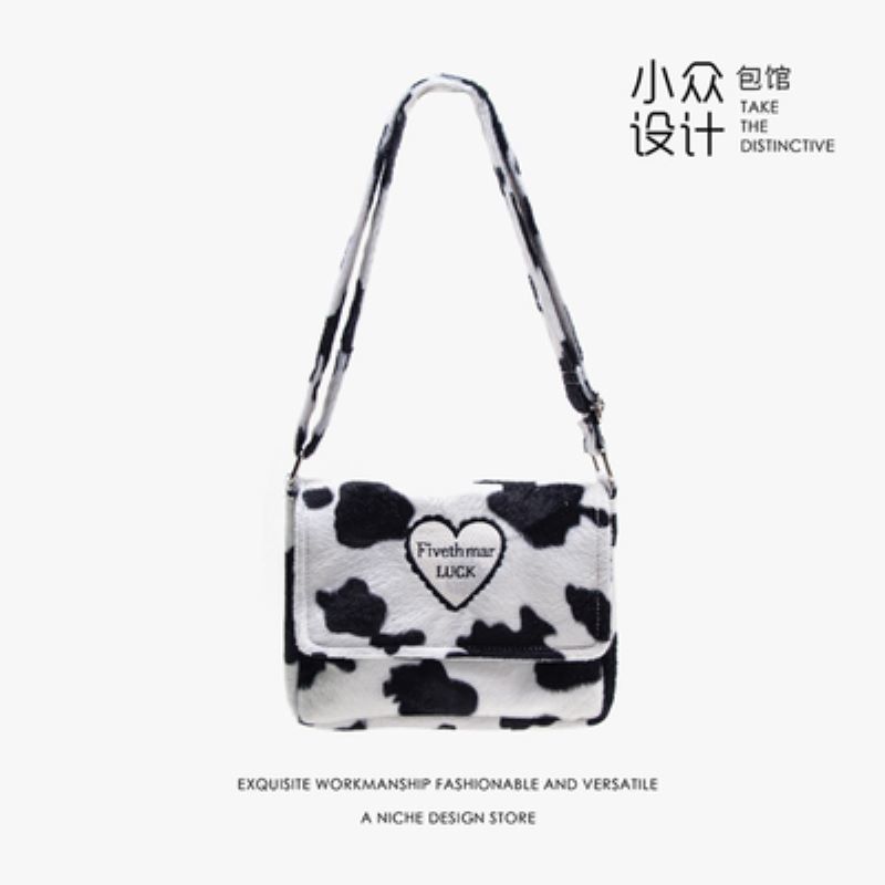 Leuke Luipaard Print Vrouwen Furry Schouder Crossbody Bag Zachte Pluche Cool Meisjes Messenger Tassen Dames Portemonnee Handtassen: cow