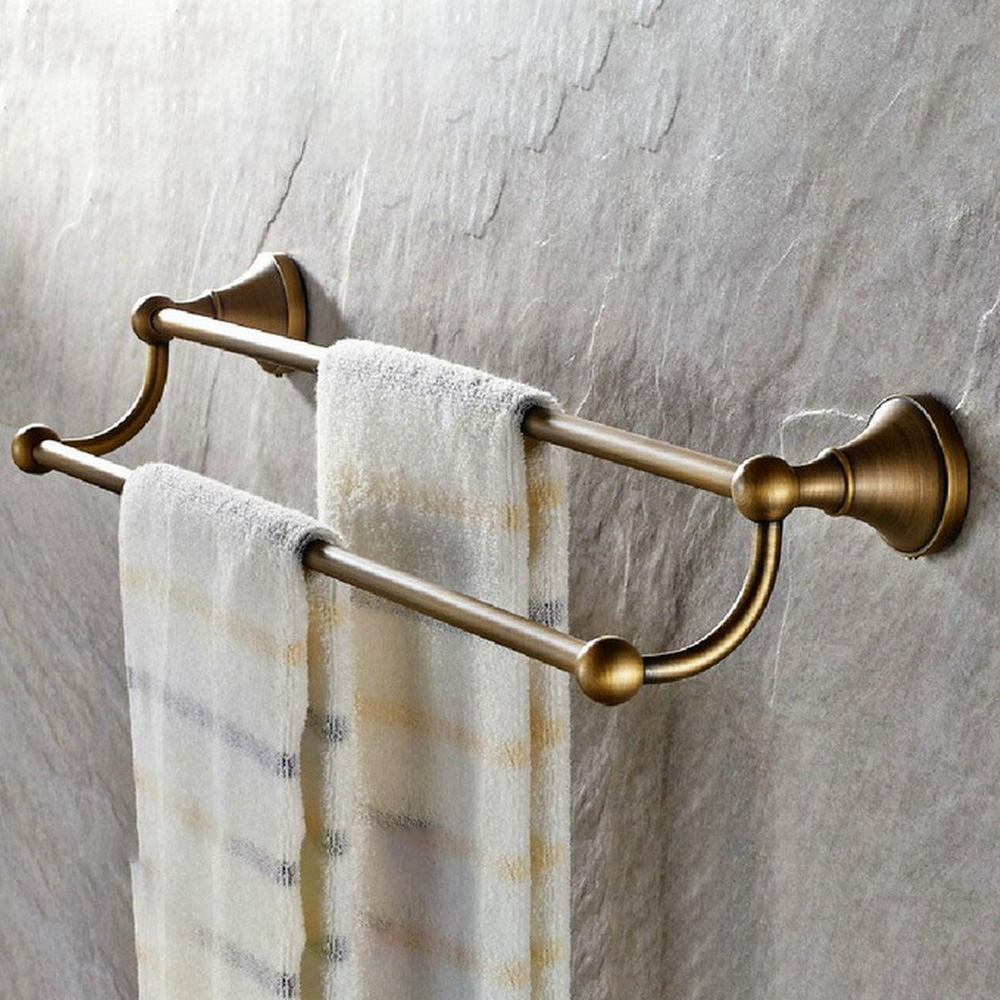 Antique Brass Wall Mounted Double Towel Rail Holder Rack Bathroom Accessories Towel bar Towel holder tba077