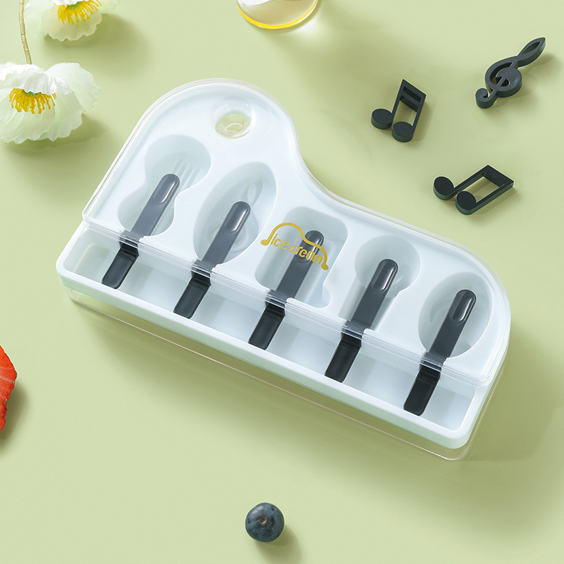 1Pc Piano-Shaped Ice Cream Mold - Diy Homemade Sorbet & Treats, Easy-Release Plastic Popsicle Maker For Parties And Use: black