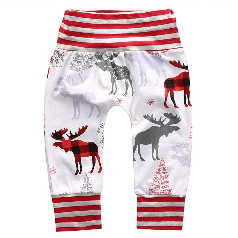 Cute Baby Deer Printed Long Pants Casual Trousers For 0-2Y Baby Boys Girls Christmas Harem Pants PP Leggings