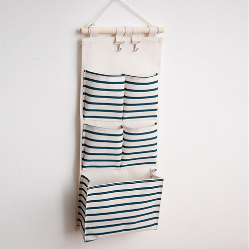 Bolsa de almacenamiento montada en la pared, organizador colgante de 6 bolsillos para guardar artículos diversos, juguetes y cosméticos: 5 Pocket Blue Stripe