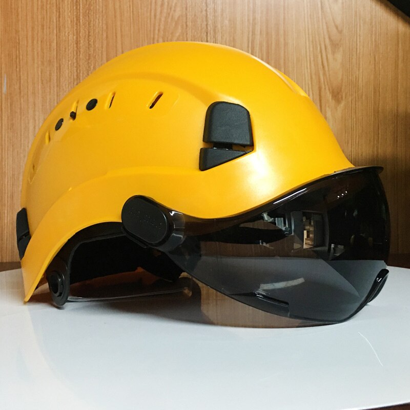 Sikkerhedshjelm med mørke beskyttelsesbriller udendørs klatring ridning beskyttelseshjelme arbejder redning hard hat abs arbejdshætte