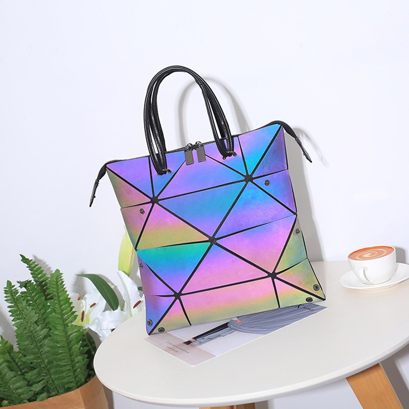 ¡Novedad de ! Bolsos de mensajero luminosos, bolso de mano geométrico para mujer, bolsas plegables femeninas de PU, bolso de hombro tipo bandolera con diamantes para mujer