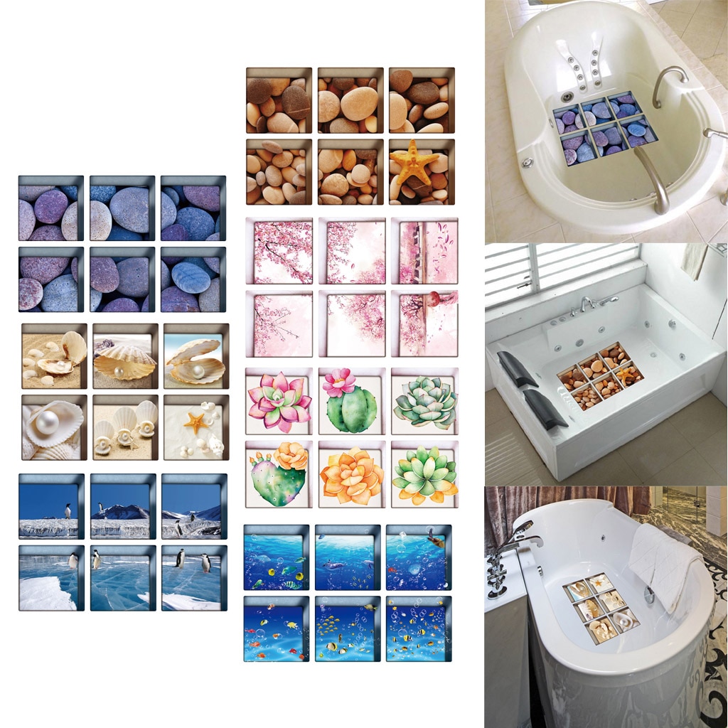 Adesivos 3d antiderrapantes para banheira, 6 peças, apliques, para banheiro, decoração de casa, pvc, à prova d'água