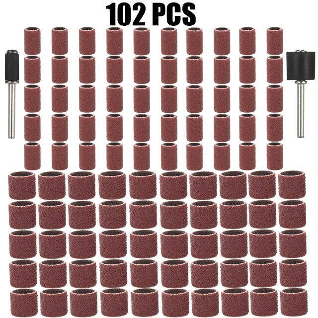 120 korn slibetromler sæt slibebånd 1/2 1/4 tommer sanddorne passer til dremel neglebor roterende slibeværktøj: 120 / 102 stk