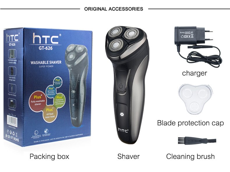 HTC GT-626 Electric Original Face shaver Razor Men Washable Hair Mover USB Rechargeable Shaving Beard Barber Machine