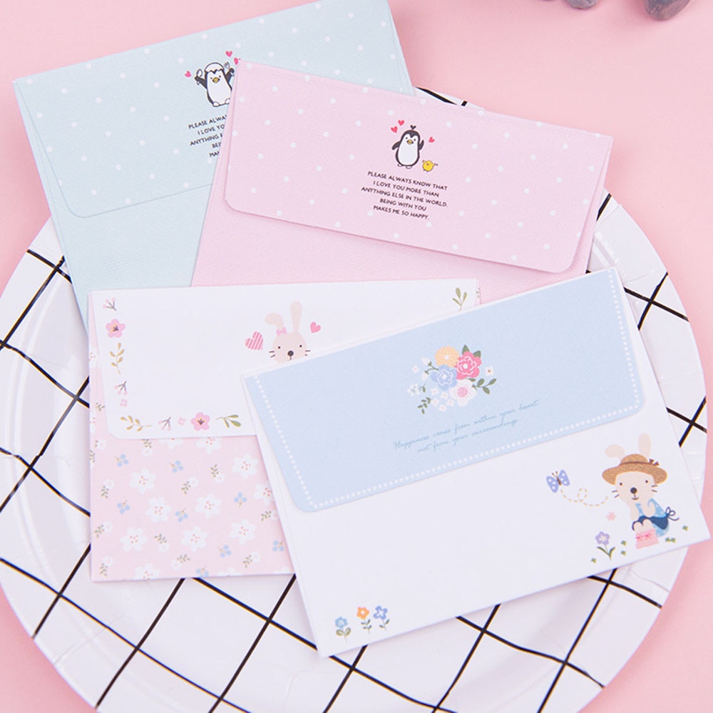 Sobres de 4 hojas para juego de papel de carta, suministros de oficina, letras de carta de amor, flor, Animal bonito, escritura, letras de papel, sobre