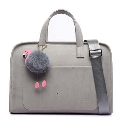 Matteret læder håndtaske kontortasker til kvinder 13.3 14 15.6 tommer laptop taske flamingo vandtæt lyserød grå dokumentmappe: 13.3 14 tommer grå