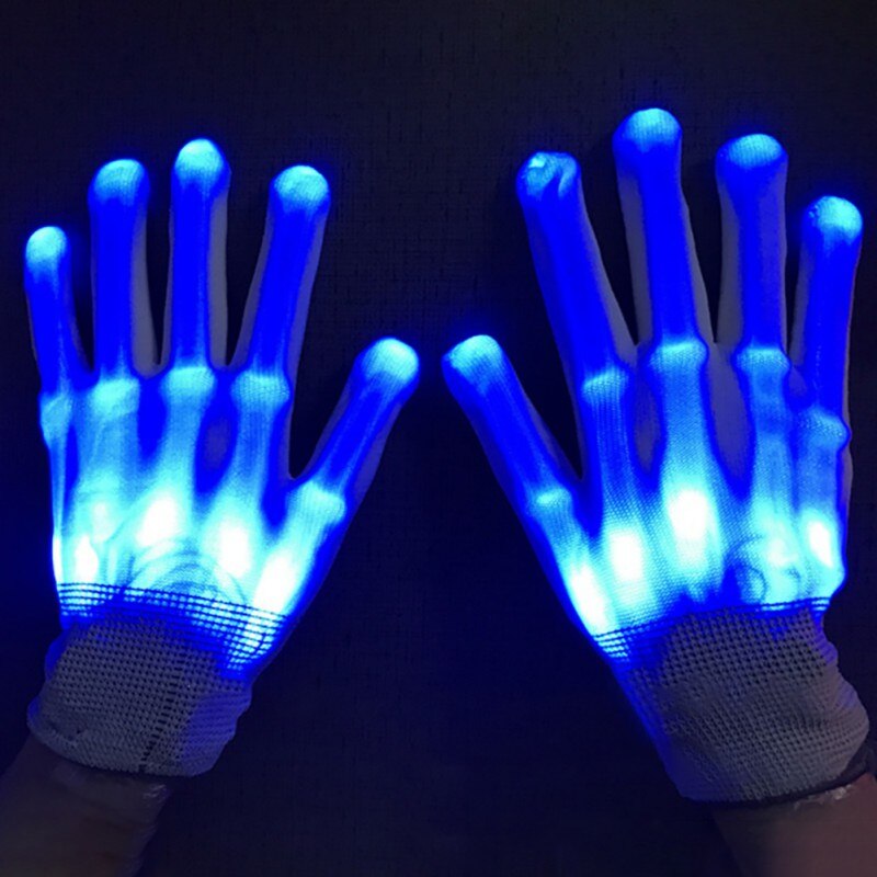 Néon LED gants lumineux Halloween fête lumière accessoires lumineux clignotant crâne gants scène Costume de noël fête décor fournitures: Bleu