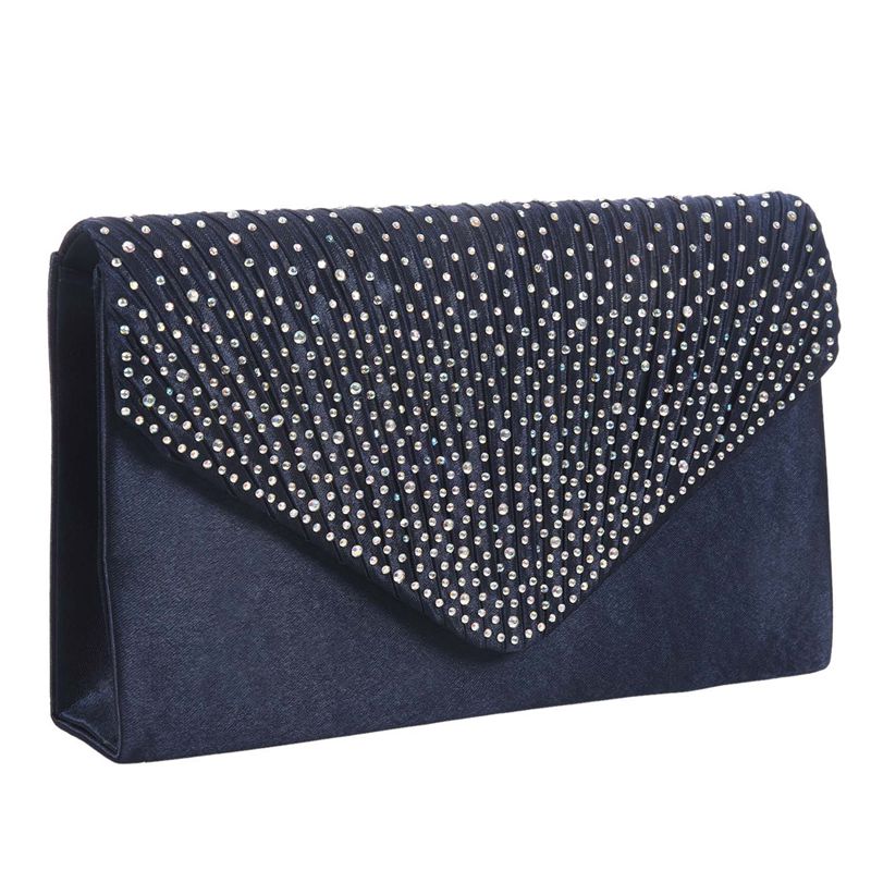 Kvinders silke ansigt diamant clutches skulder taske aften brude prom satchel kæde håndtaske (marineblå): Default Title