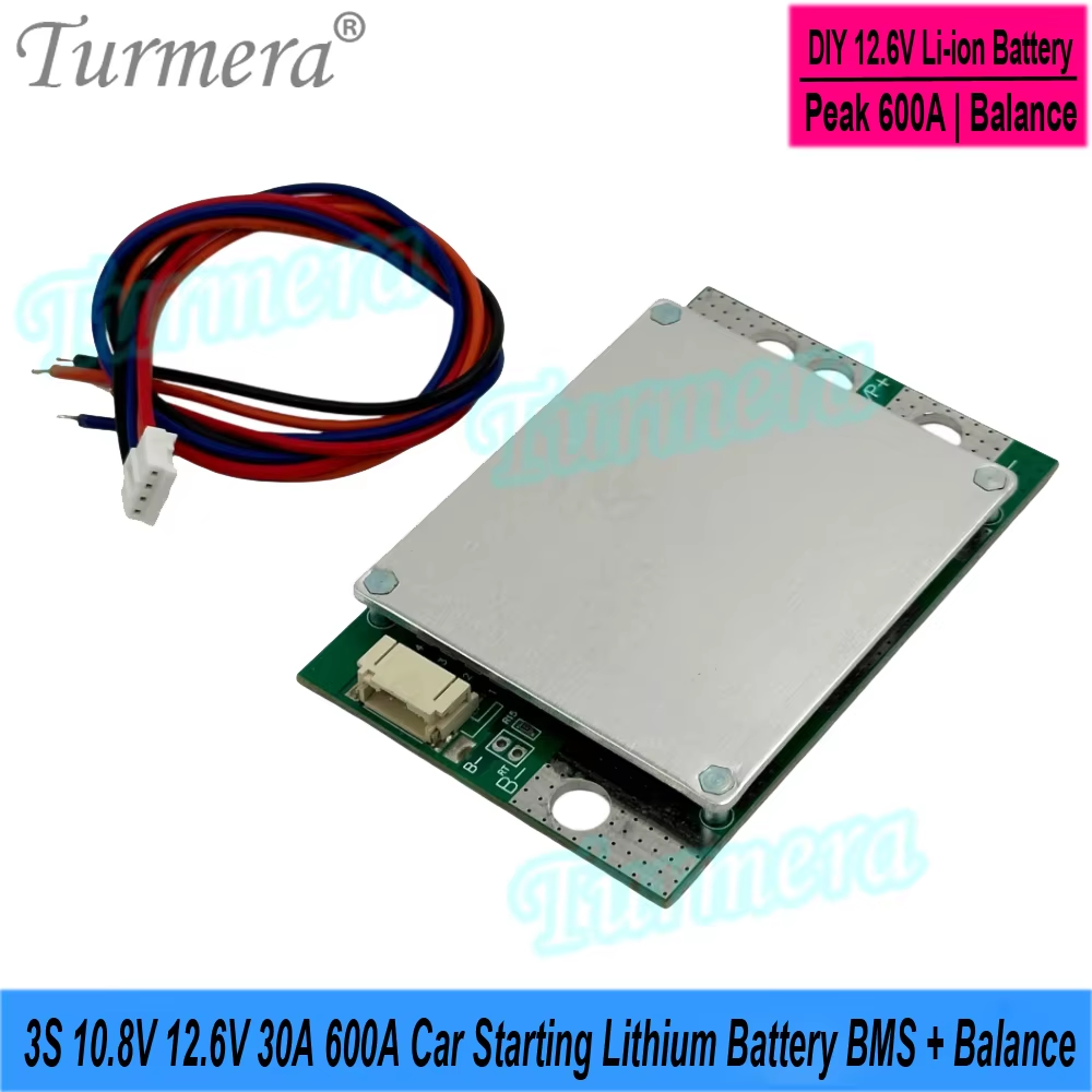 BMS 4s 12.8V Lifepo4 3S 12.6V 4s 16.8V 30A Peak 600A Li-ion batterie BMS Balance pour 3.2V 30Ah à 280Ah démarrage de voiture bricolage utilisation: noir
