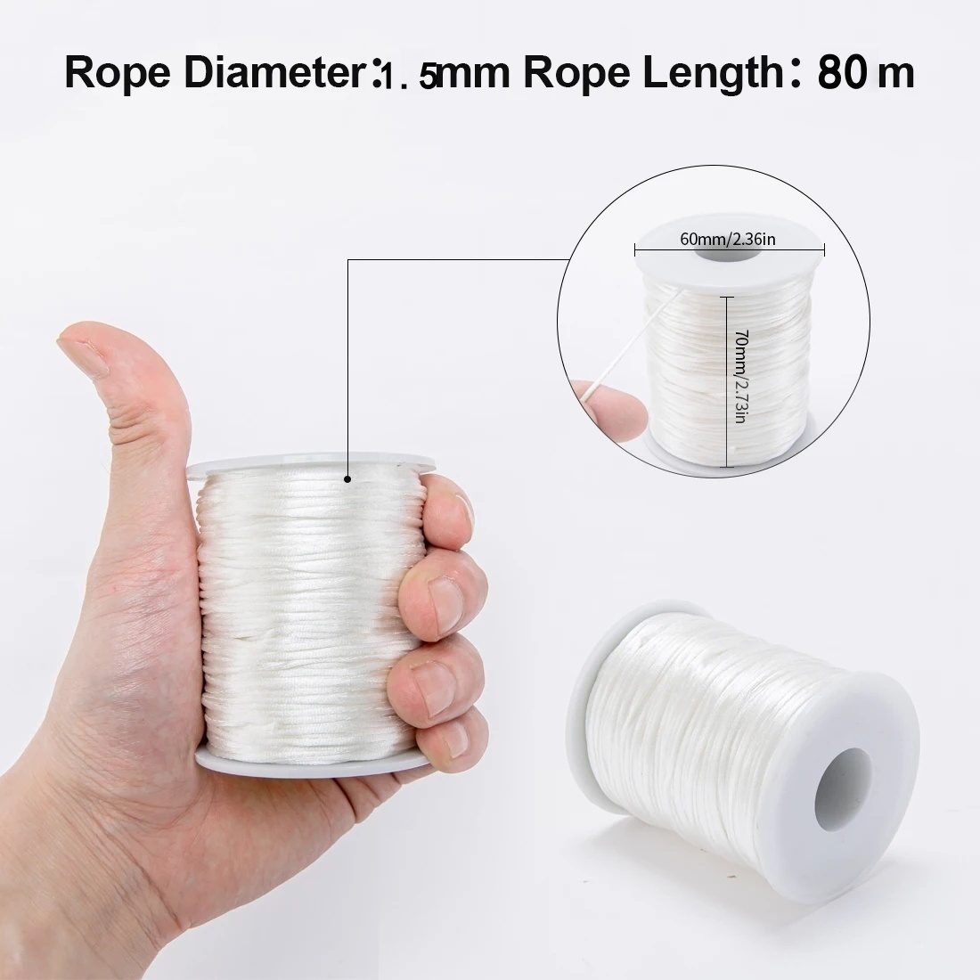 Sznurek nylonowy satynowy 80M/rolka, 1.5mm, robić makramy, bransoletek, chińskich węzłów, naszyjników i wyrobu biżuterii.