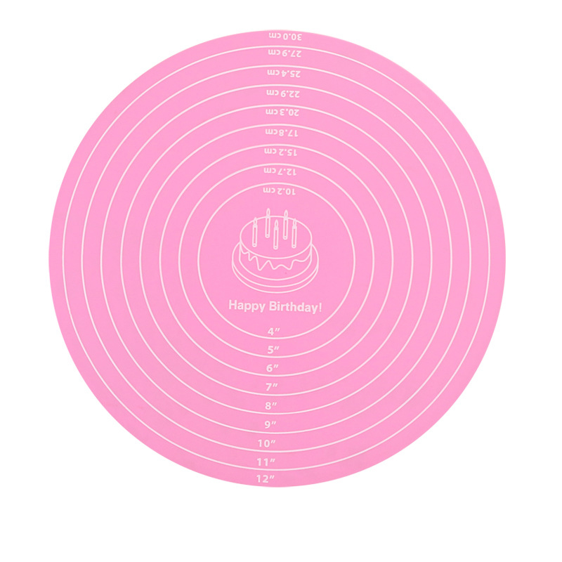 12 Inch Cake Turntable Silicone Mat Non Slip Pad Kneading Cooking Mat Round Silicone Placemat Cake Mat Baking Tool Kitchen: PINK