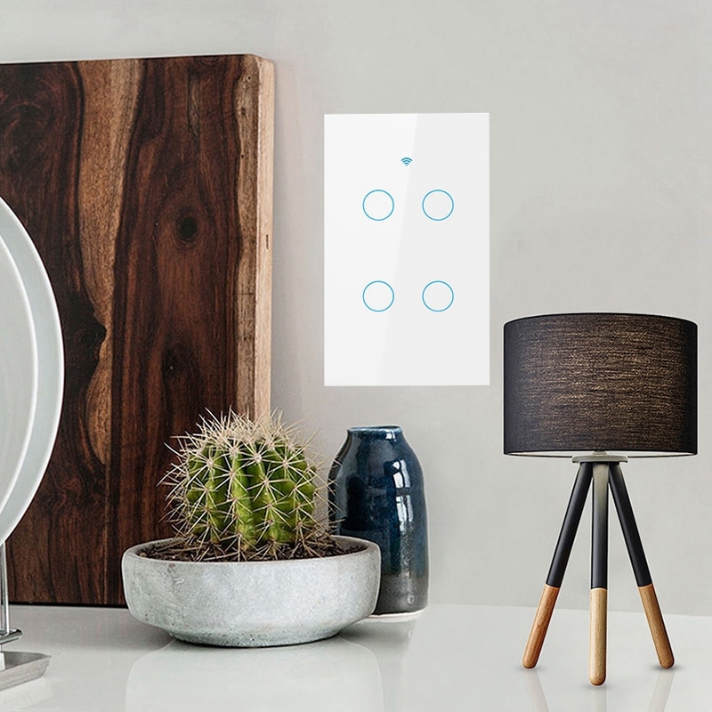 Us wifi smart switch 4 gang smart væg tryk lyskontakt fungerer med alexa google home mini ifttt smart life tuya app (hvid)