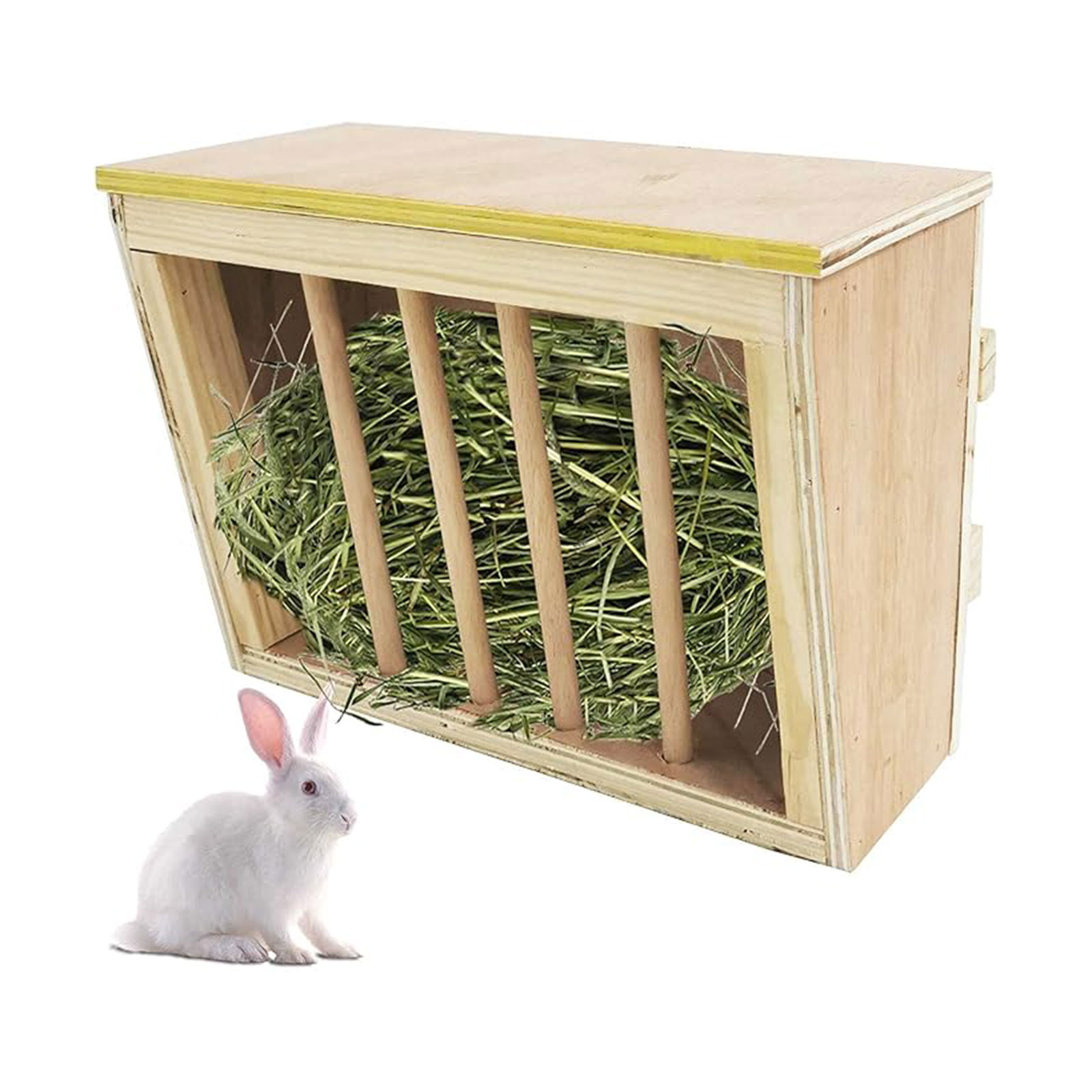 Bunny Hay Manger Feeder Hay Holder Wooden Rabbit Hay Feeder for Small Animals Cage Accessories Guinea Pig Hedgehog Ferret