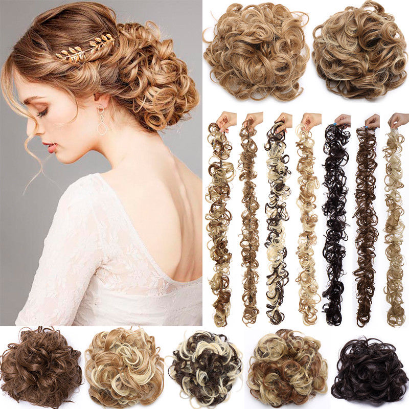 Coiffe à chignon synthétique de 14 couleurs 85g-S-noilite, bandeau caoutchouc de chevelure ébouriffée, postiches de coiffure, scrunchie d'extension capillaire, coiffure longue bouclée retroussée vers l'arrière