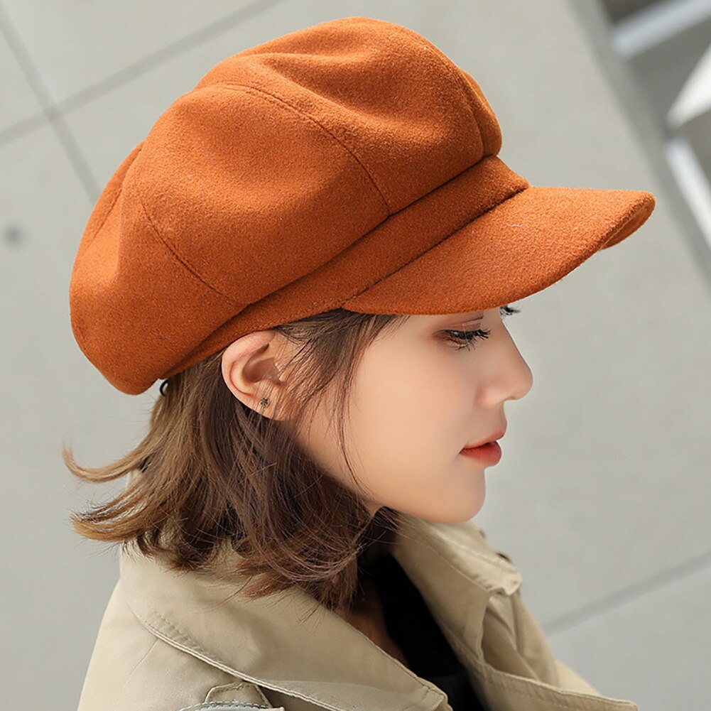 SALES! British Style Felt Solid Color Wide Brim Women Beret Autumn Winter Warm Peaked Cap Hat Artist Easy-matching