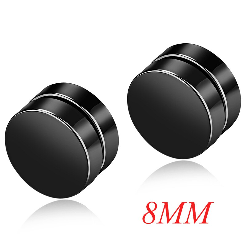 AZIZ BEKKAOUI Magnetic Stud Earrings Men Earring Stainless Steel Jewelry Round Male Magnet Multicolor Earrings: black 8mm