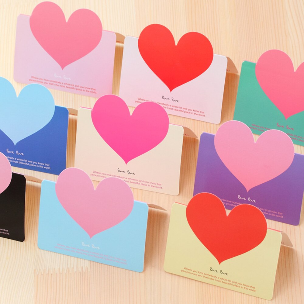10pcs/bag Mixed Color LOVE Heart Shape Greeting Card Valentine's Day Card Wedding Invitations Card ChristmasThank Cards