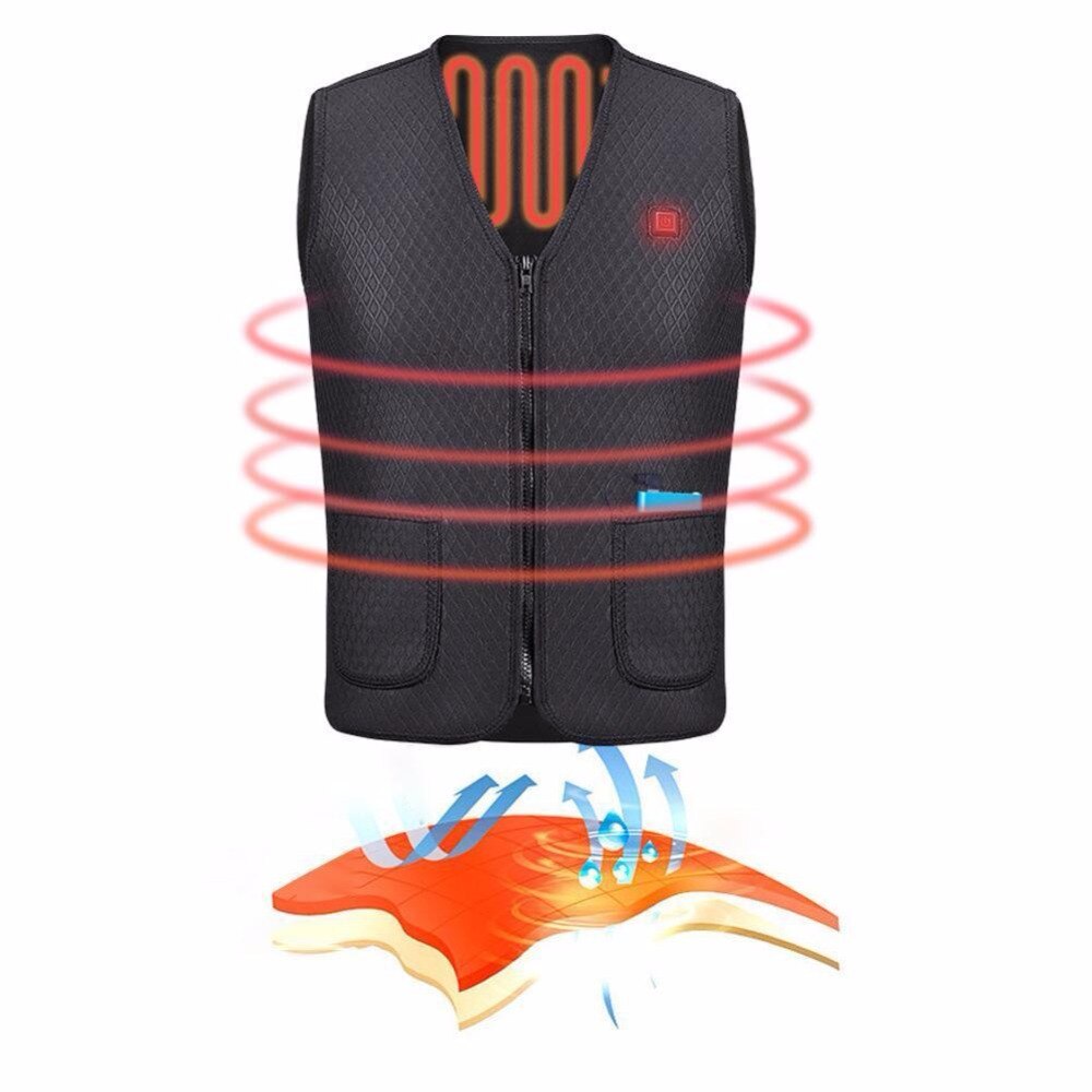 USB Heater Fishing Vest Heated Jacket Winter Clothes Men Thermal Outdoor Sleeveless Vest Hiking Climbing Waistcoat Fish