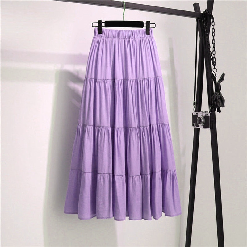 SURMIITRO Korean Style Long Skirt Women For Spring Summer Blue White Black High Waist Sun School Midi Pleated Skirt Female: light purple