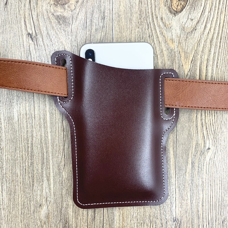 Mænd mobiltelefon loop hylster sag bælte talje taske rekvisitter læder taske telefon tegnebog: Sort