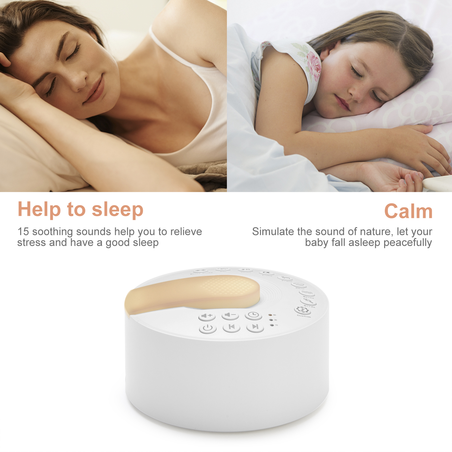 White Noise Sound Machine for Adults, Kids, or Sleeping Baby with 15 Sounds | Portable Sound Machine | Kids Sleep Machine