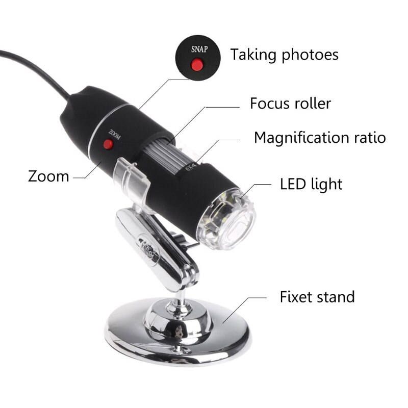 8LED 1600x USB Microscope numérique lentille électronique lumière loupe biologique Endoscope caméra support vidéo
