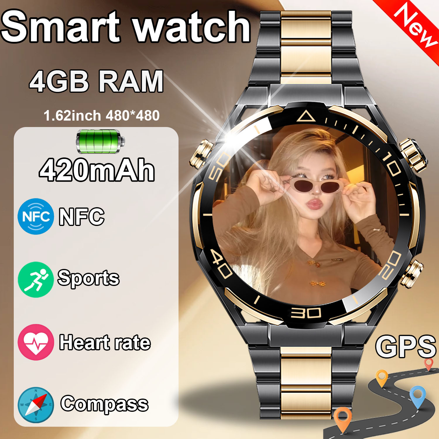 Nowy inteligentny zegarek sportowy dla mężczyzn 420mAh Kompas GPS NFC BT Monitorowanie tętna Smartwatch dla Huawei 2025 sprytny zegarek