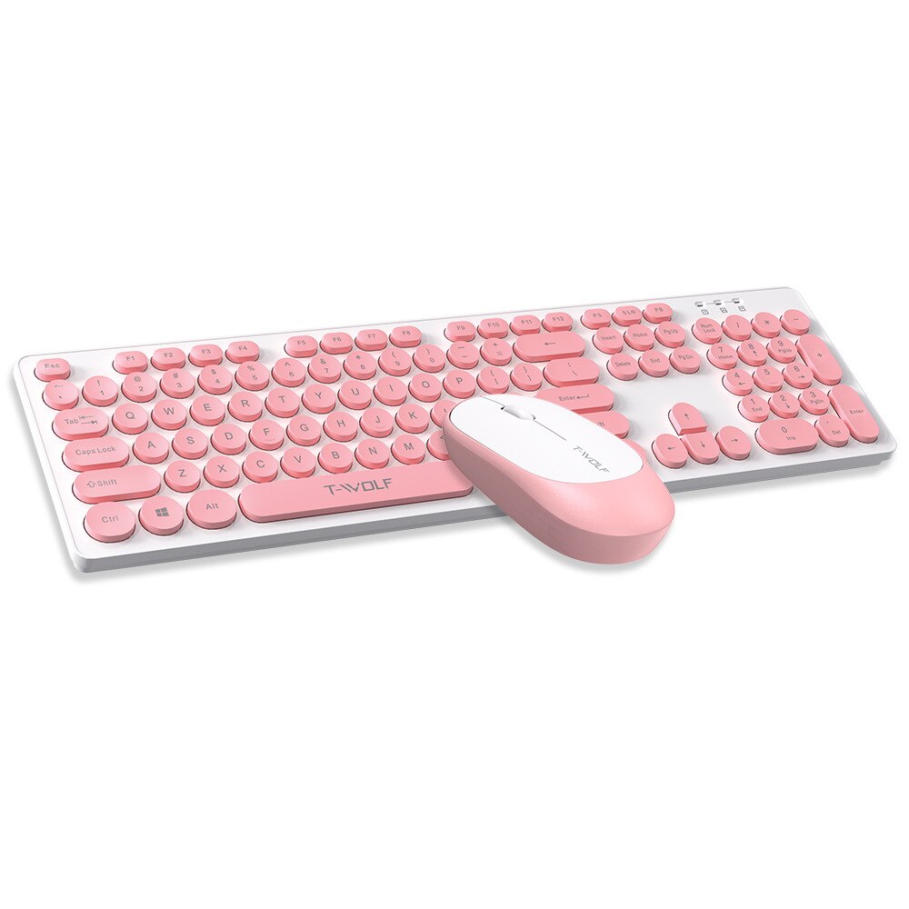 Thunder Wolf TF770 Wireless Keyboard and Mouse Set Punk Round Keycap Pink Girl Wireless Keyboard and Mouse for PC Laptop Office: Pink