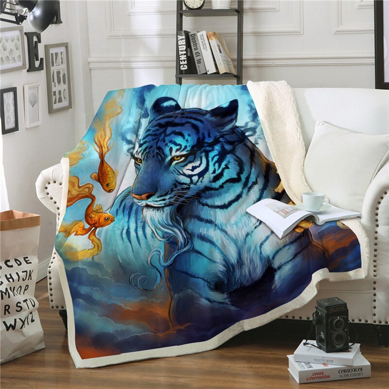 Kasteteppe til sofa bil låve voksen sengetrekk 3d dyr tiger utskrift myk varm vinter sherpa fleece teppe plysj sengeteppe