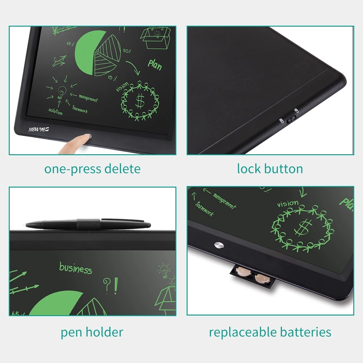 NEWYES 15 Inch LCD Writing Tablet Digital Notepad Electronic Doodle Board Handwriting Drawing Graphic Blackboard for Kids Adults