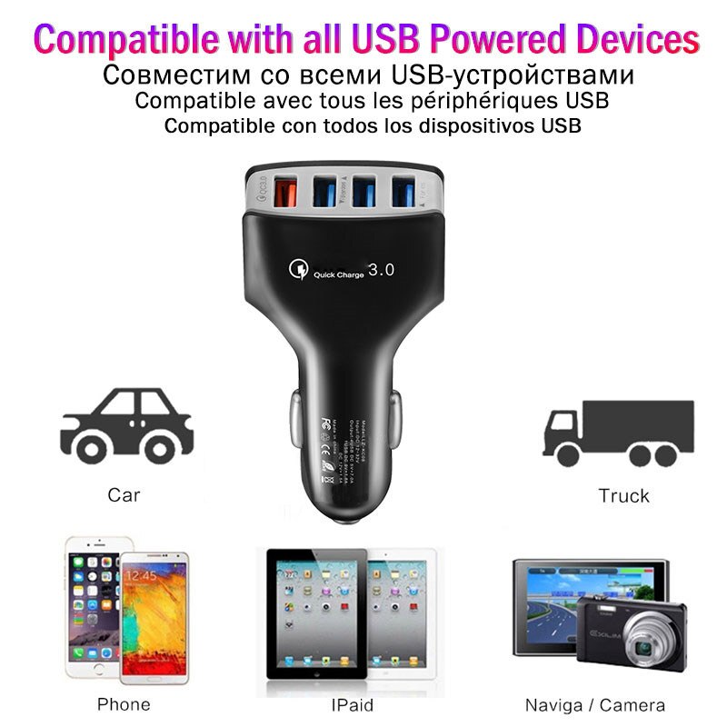 Caseier Snel Opladen Qc 3.0 Auto-oplader Voor Iphone 11 Xs 4 Usb-poorten Quick Charger Auto Telefoon Oplader Voor samsung Xiaomi Huawei