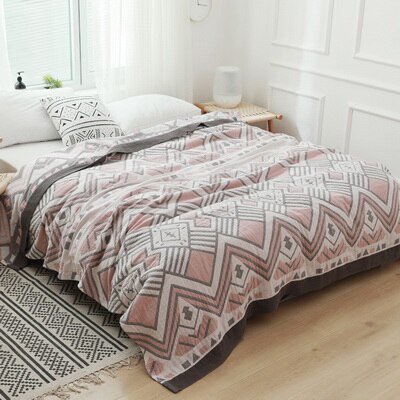 Junwell bambus bomull muslin sommerteppe sengetrekk sofa reise pustende tegneserie kattetråd stort mykt kasteteppe: Bær / 150 x 200cm
