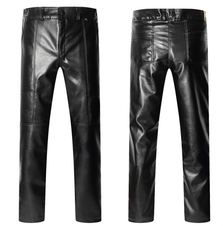 Winter zwarte motorbroek van pu-leer, grote maten, donzig, dik, warm, lang, casual, kunstleren motorbroek, herenbroek: 5xl
