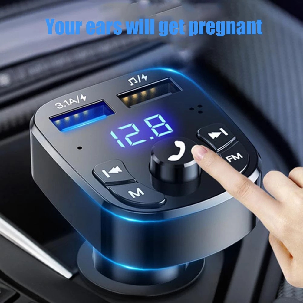 Auto-freisprecheinrichtung mit 5.0 fm sendern, bluetooth-kompatibel,  mp3 modulatoren, freisprech-audioempfängern und 2 usb-schnellladegeräten