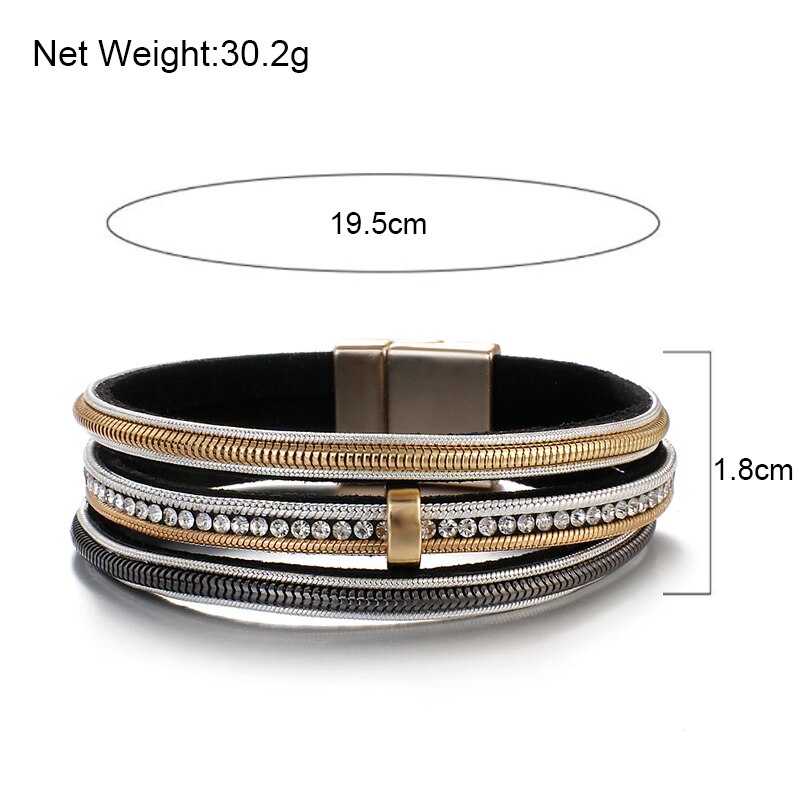 Flashbuy Rhinstone Multilayer Leather Bracelets For Women Vintage Metal Charms Wrap Bracelets Charms Jewelry Femme Accessories