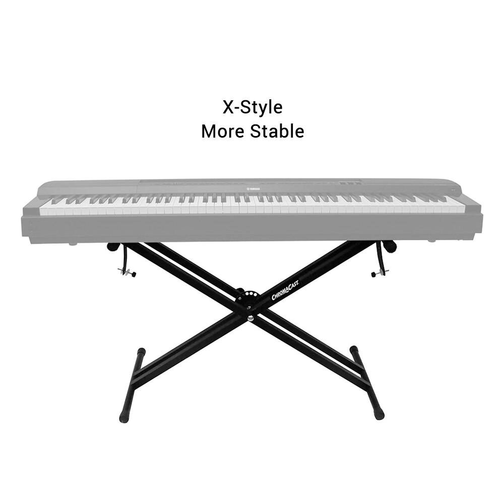 X-Style Piano Keyboard Stand Adjustable and Portable Heavy Duty Music Stand with Anchoring Strap Black